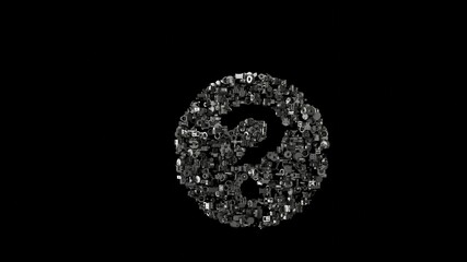 3d rendering mechanical parts in shape of symbol of question circle isolated on black background