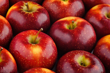 Fototapeta na wymiar close up shot of a group of many freshness red apples with some yellow color marks