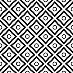 Rhombs and circle inside. Vector seamless black circles pattern.