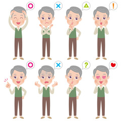 Fototapeta premium 高齢者男性 答え イラストセット
