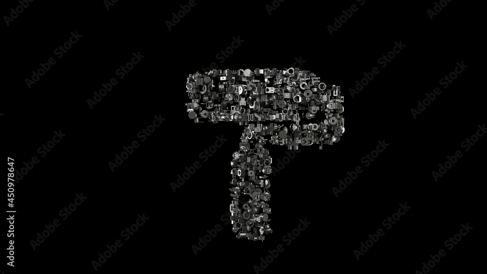 Poster 3d rendering mechanical parts in shape of symbol of roller isolated on black background