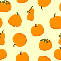Pumpkin pattern on a beige background. Halloween. Vector illustration in a flat style.