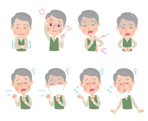 高齢者男性　体調不良　イラストセット	