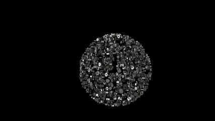 3d rendering mechanical parts in shape of symbol of round isolated on black background
