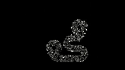 Fototapeta premium 3d rendering mechanical parts in shape of symbol of route isolated on black background