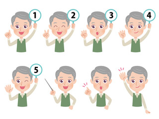 高齢者男性　数字　イラストセット