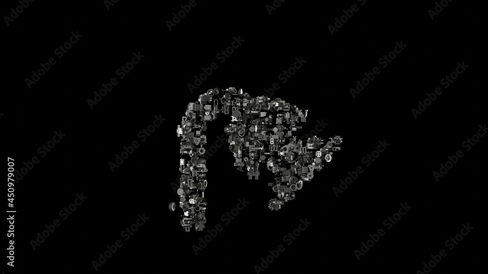 Poster 3d rendering mechanical parts in shape of symbol of shower isolated on black background