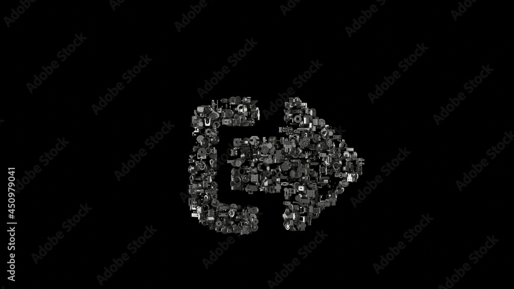 Poster 3d rendering mechanical parts in shape of symbol of sign out alt isolated on black background