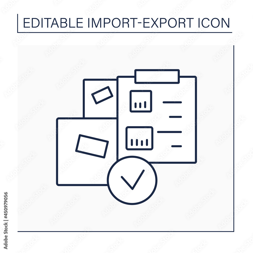 Poster packing list line icon. international trade document. information about shipment, dimensions and wei