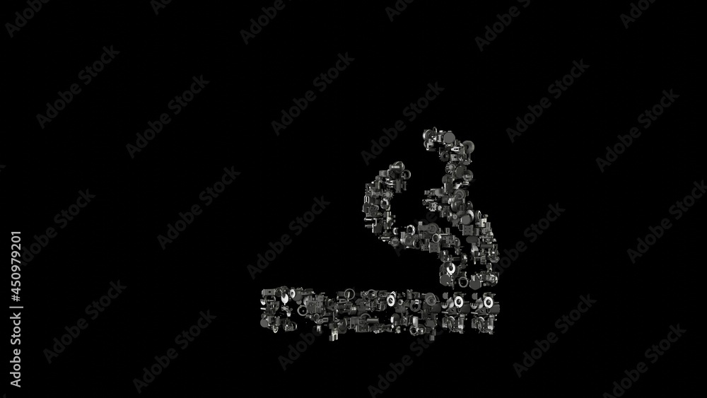 Poster 3d rendering mechanical parts in shape of symbol of smoking isolated on black background