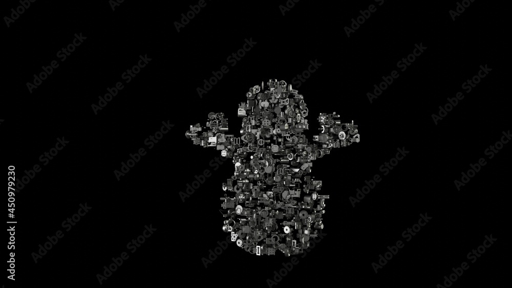 Poster 3d rendering mechanical parts in shape of symbol of snowman isolated on black background