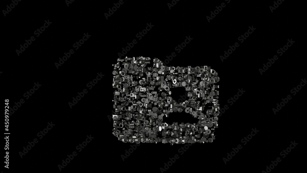Poster 3d rendering mechanical parts in shape of symbol of social isolated on black background