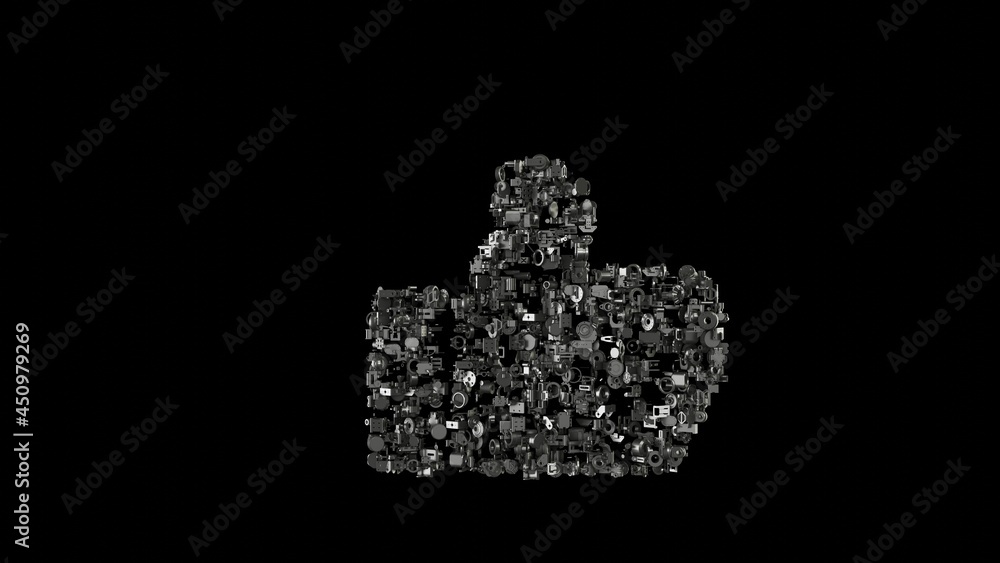 Aufkleber 3d rendering mechanical parts in shape of symbol of social like isolated on black background