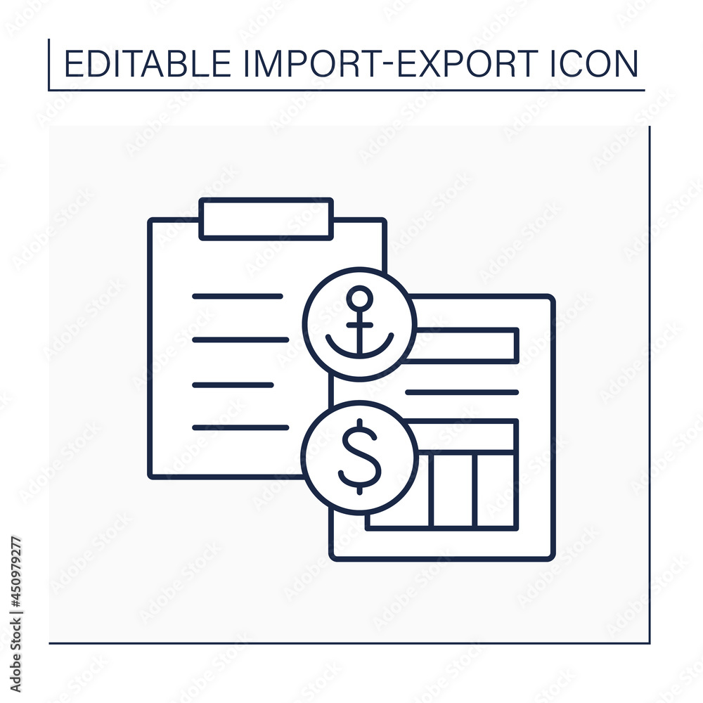 Poster receipt line icon. legal document between shipper and carrier. ship cargo detailed list. bill of lad