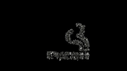 3d rendering mechanical parts in shape of symbol of smoking isolated on black background