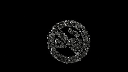 3d rendering mechanical parts in shape of symbol of smoking ban isolated on black background