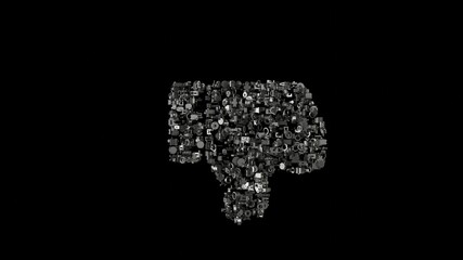 3d rendering mechanical parts in shape of symbol of social dislike isolated on black background