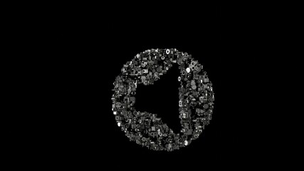 3d rendering mechanical parts in shape of symbol of speaker isolated on black background