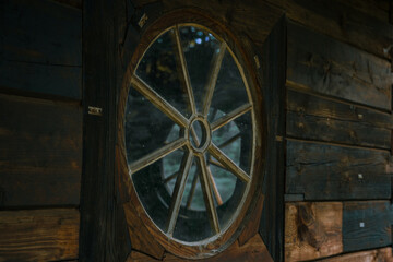 circle shape stained glass window rustic rural church poor object exterior background texture