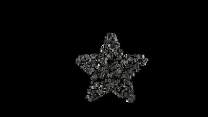 3d rendering mechanical parts in shape of symbol of star isolated on black background