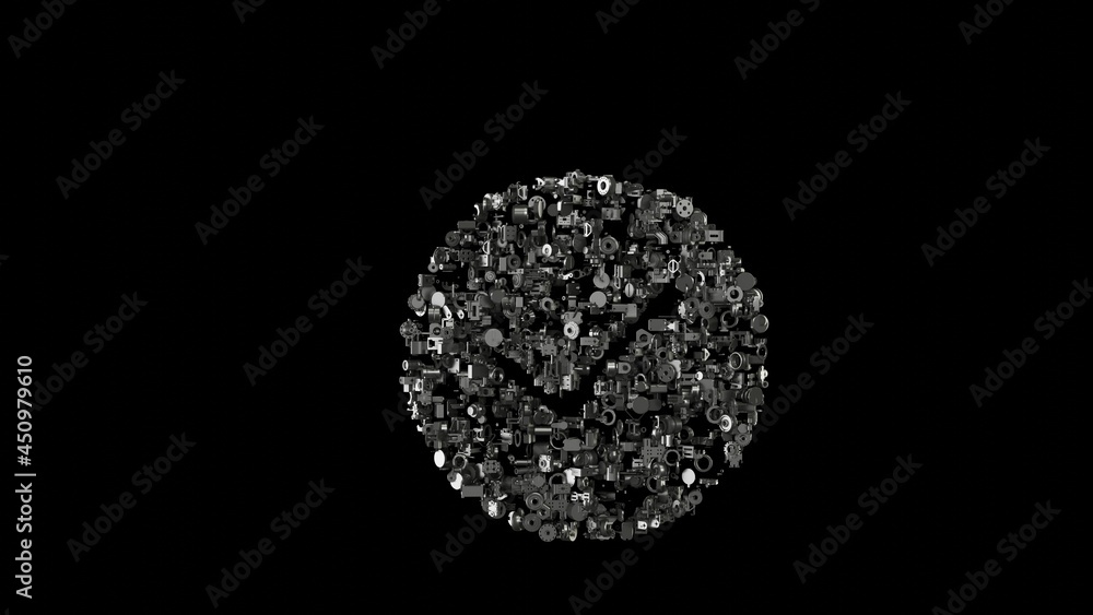 Poster 3d rendering mechanical parts in shape of symbol of success isolated on black background