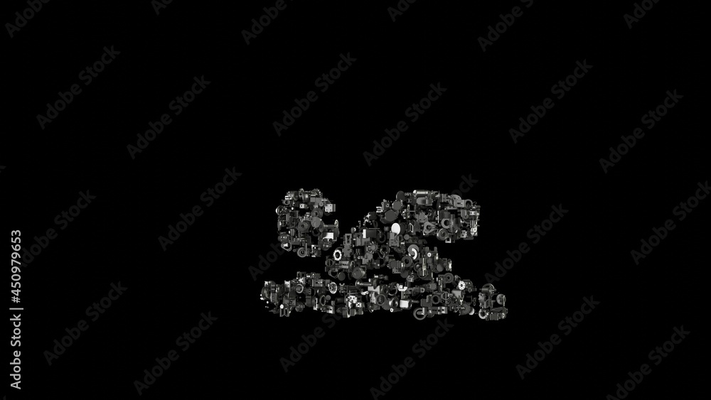 Aufkleber 3d rendering mechanical parts in shape of symbol of swimmer isolated on black background