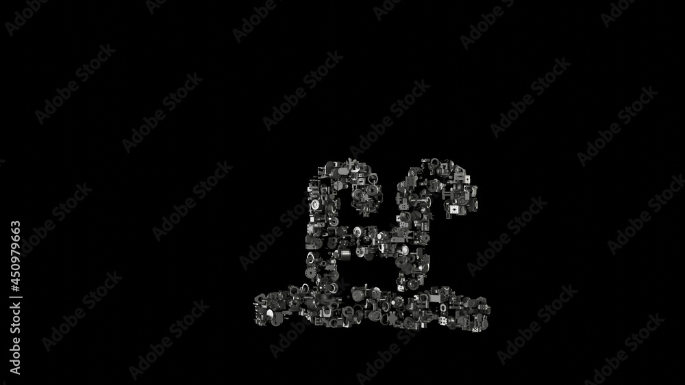 Poster 3d rendering mechanical parts in shape of symbol of swimming pool isolated on black background