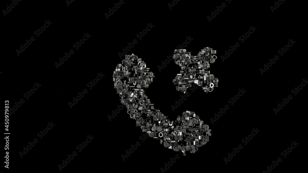 Aufkleber 3d rendering mechanical parts in shape of symbol of technology isolated on black background
