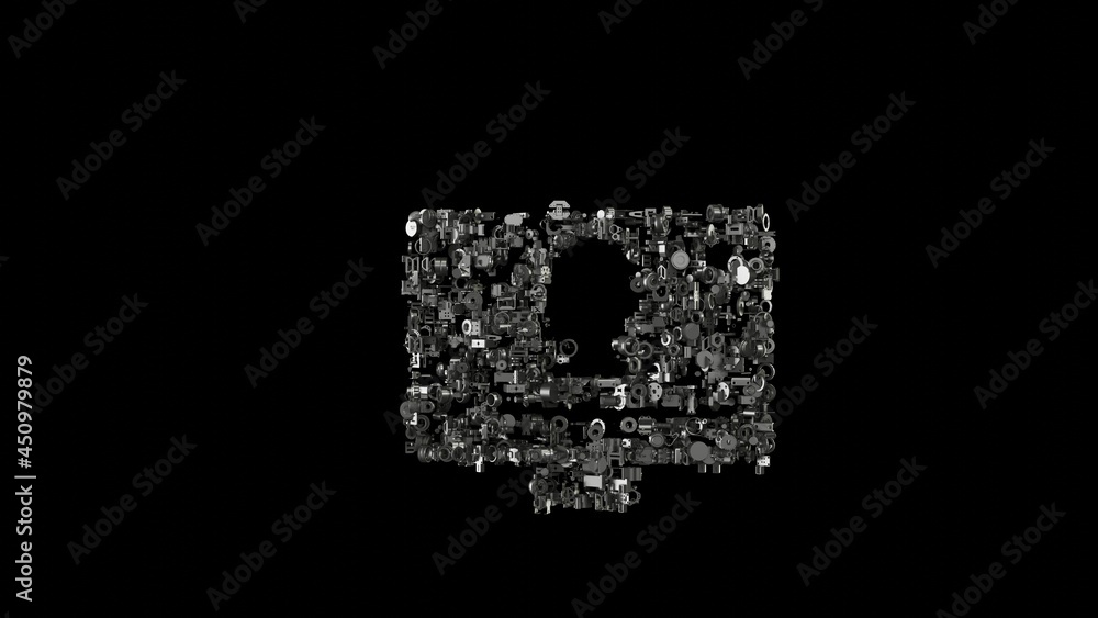 Poster 3d rendering mechanical parts in shape of symbol of television 1 isolated on black background
