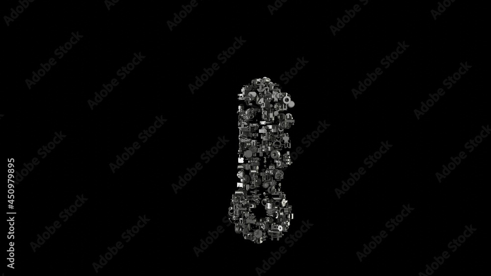 Poster 3d rendering mechanical parts in shape of symbol of thermometer isolated on black background