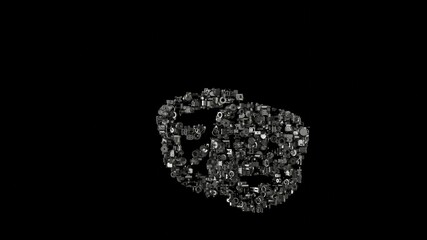 3d rendering mechanical parts in shape of symbol of theater masks isolated on black background