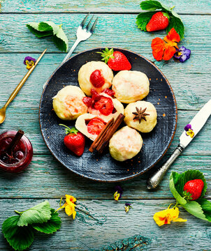 Dumplings or knedliky with strawberries filling