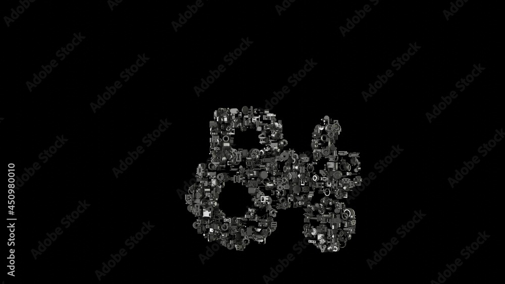 Aufkleber 3d rendering mechanical parts in shape of symbol of tractor isolated on black background