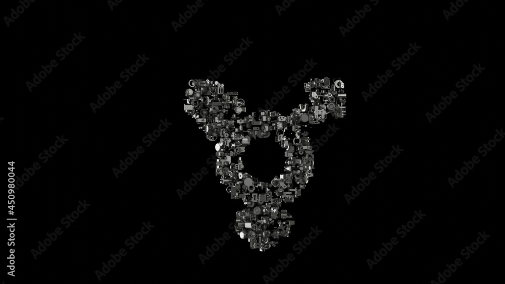 Poster 3d rendering mechanical parts in shape of symbol of transgender alt isolated on black background