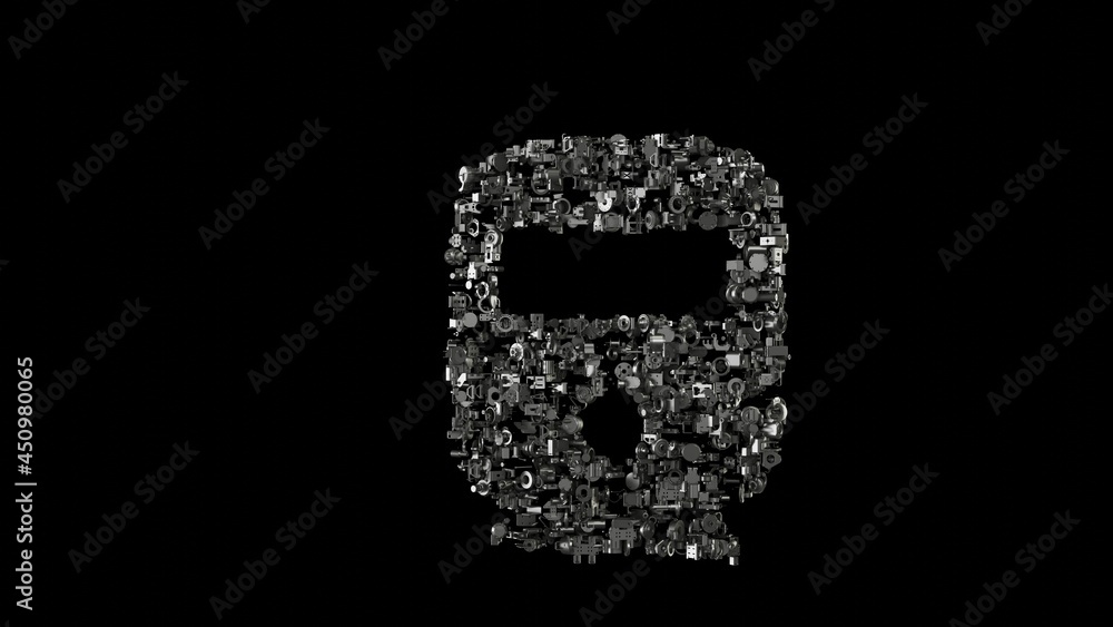 Poster 3d rendering mechanical parts in shape of symbol of transport isolated on black background
