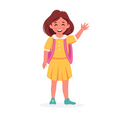 Little girl going to school. Girl with backpack. Back to school concept. Vector illustration
