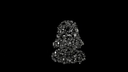 3d rendering mechanical parts in shape of symbol of user isolated on black background