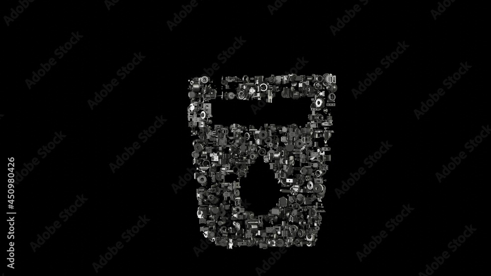 Poster 3d rendering mechanical parts in shape of symbol of water isolated on black background