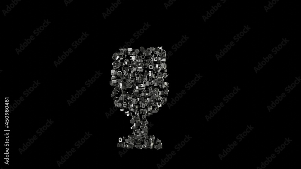 Poster 3d rendering mechanical parts in shape of symbol of wine glass isolated on black background