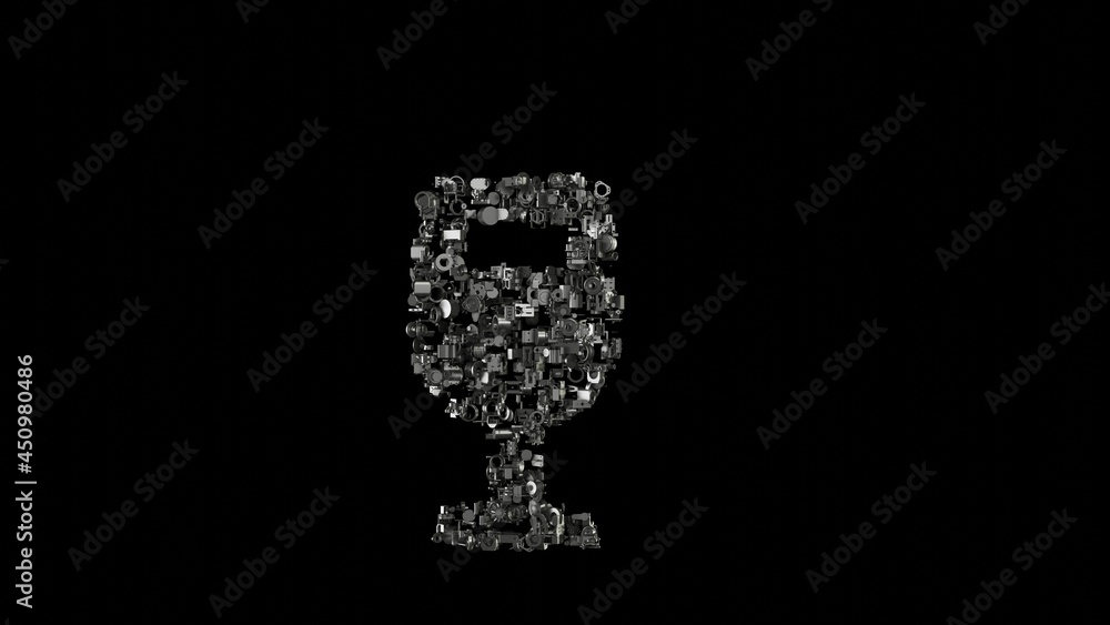 Poster 3d rendering mechanical parts in shape of symbol of wine glass alt isolated on black background