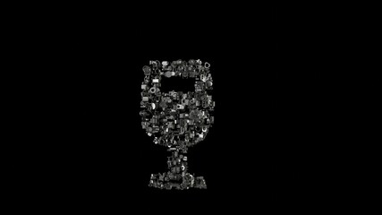 3d rendering mechanical parts in shape of symbol of wine glass alt isolated on black background