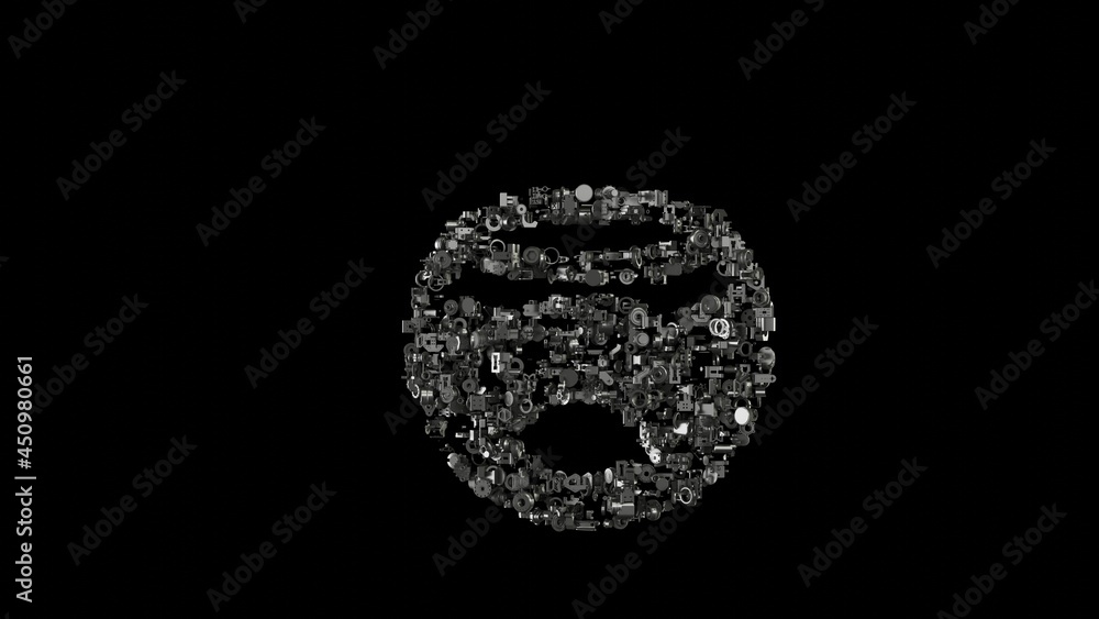 Poster 3d rendering mechanical parts in shape of symbol of aquarium isolated on black background