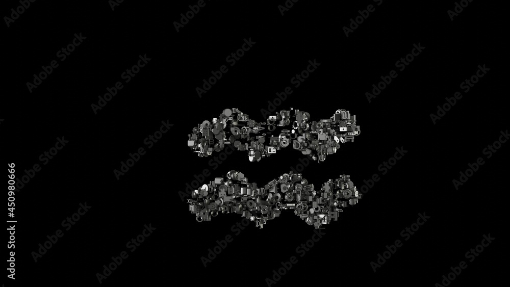Poster 3d rendering mechanical parts in shape of symbol of aquarius zodiac isolated on black background
