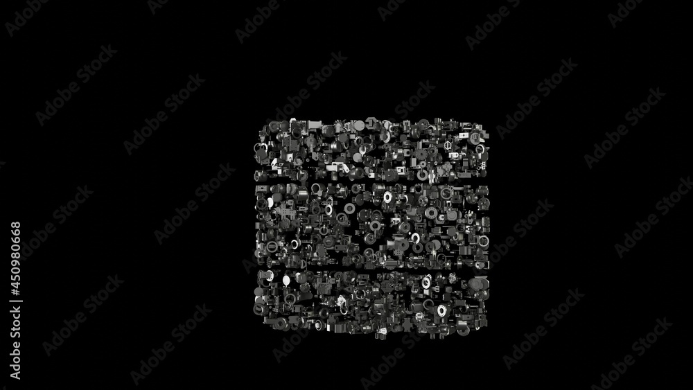 Poster 3d rendering mechanical parts in shape of symbol of argentina isolated on black background