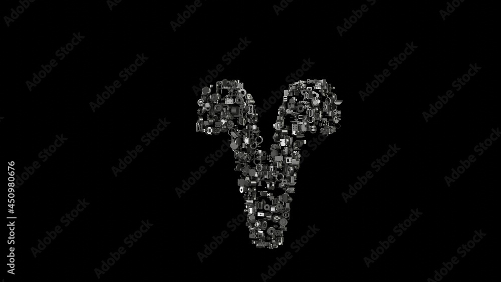 Aufkleber 3d rendering mechanical parts in shape of symbol of aries zodiac isolated on black background
