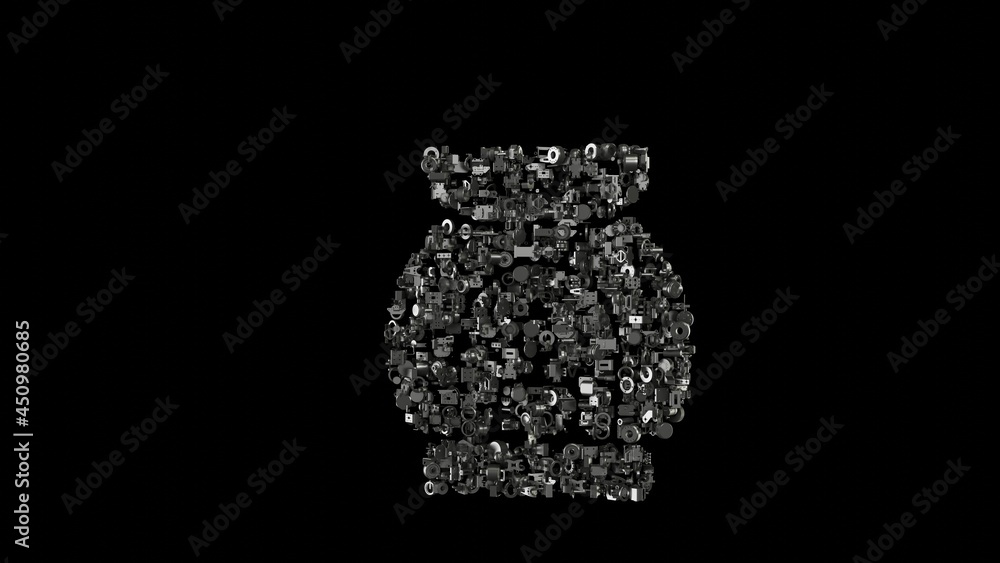 Aufkleber 3d rendering mechanical parts in shape of symbol of aromatherapy isolated on black background