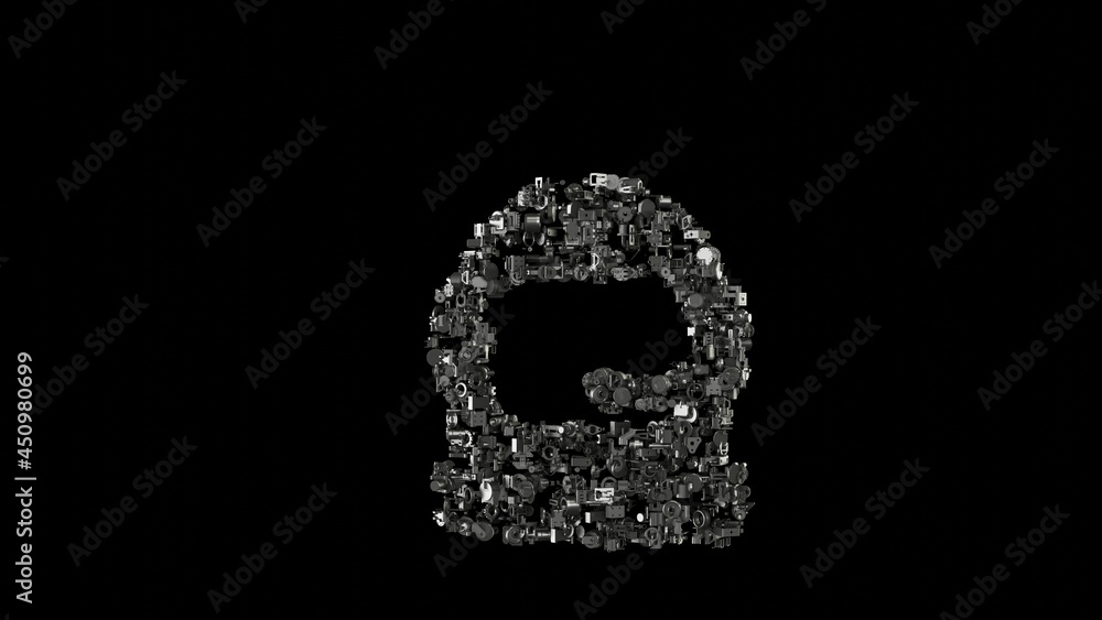 Aufkleber 3d rendering mechanical parts in shape of symbol of astronaut helmet isolated on black background