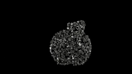 3d rendering mechanical parts in shape of symbol of apple isolated on black background