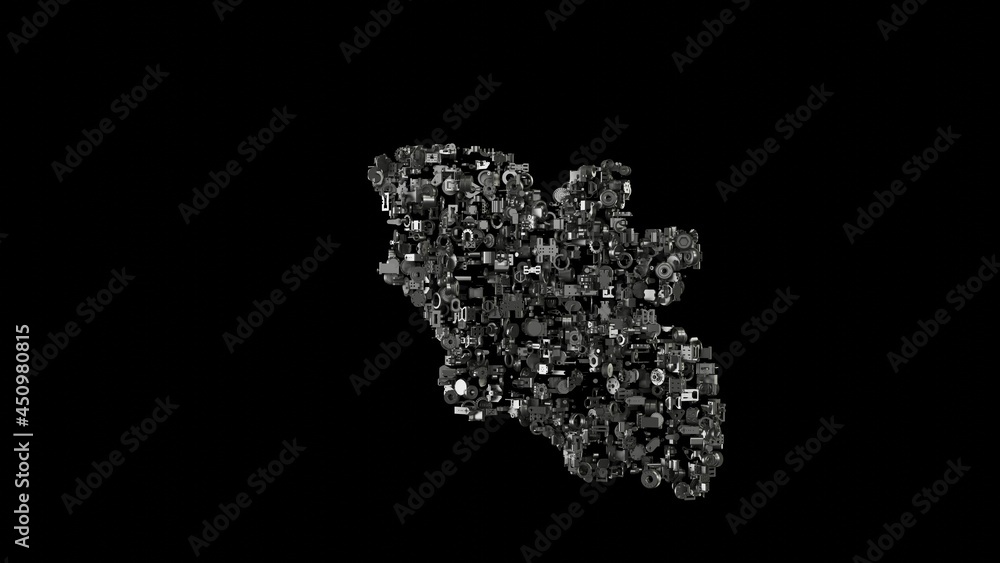 Poster 3d rendering mechanical parts in shape of symbol of bat isolated on black background