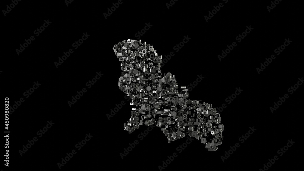 Poster 3d rendering mechanical parts in shape of symbol of bat isolated on black background